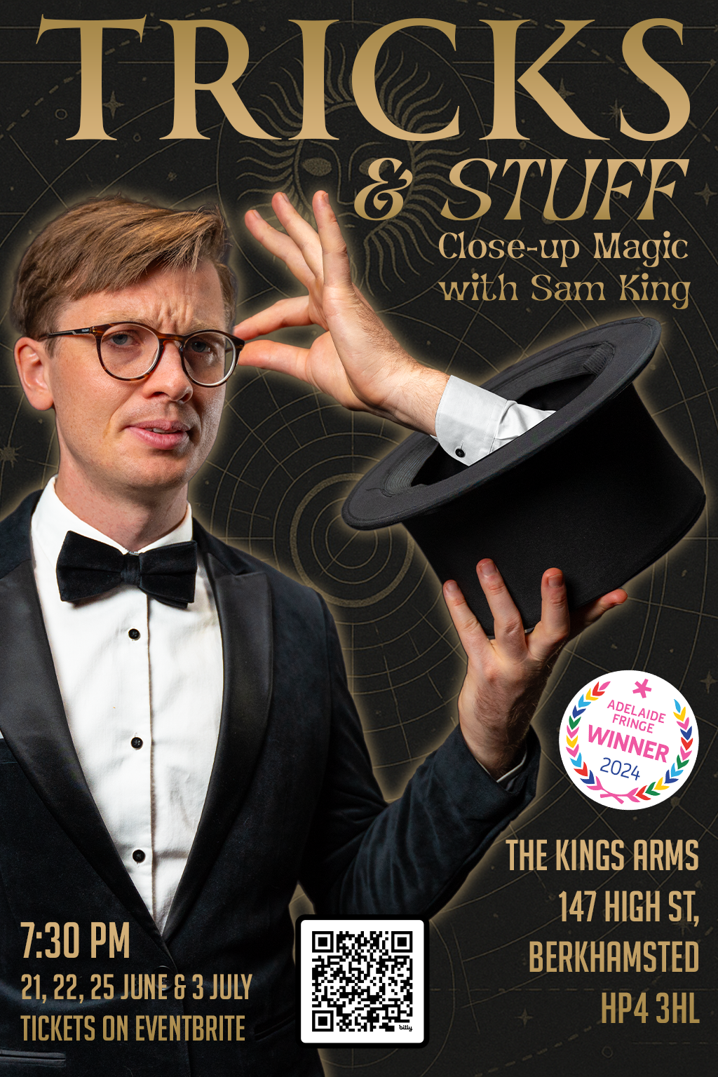 Sam King — Tricks & Stuff poster for The Kings Arms, Berkhamsted